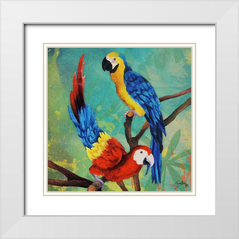 Tropical Birds in Love II White Modern Wood Framed Art Print with Double Matting by Medley, Elizabeth