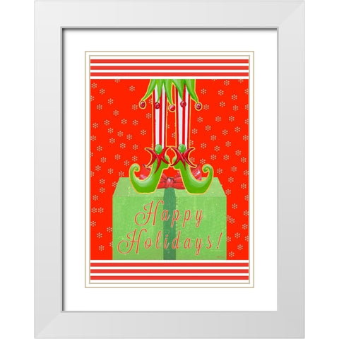 Happy Holidays Elf White Modern Wood Framed Art Print with Double Matting by Ritter, Gina