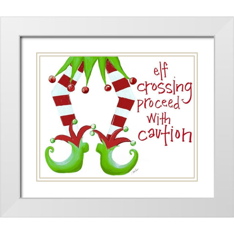 Elf Crossing Proceed With Caution White Modern Wood Framed Art Print with Double Matting by Ritter, Gina