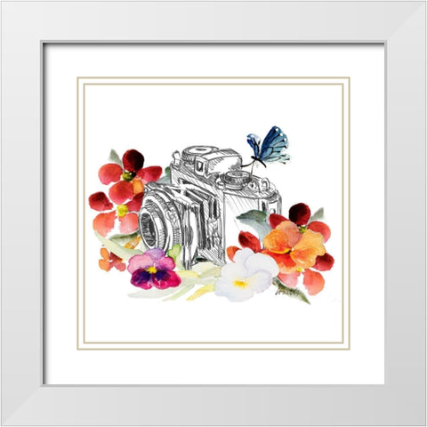 Camera Sketch on Fall Floral II White Modern Wood Framed Art Print with Double Matting by Loreth, Lanie