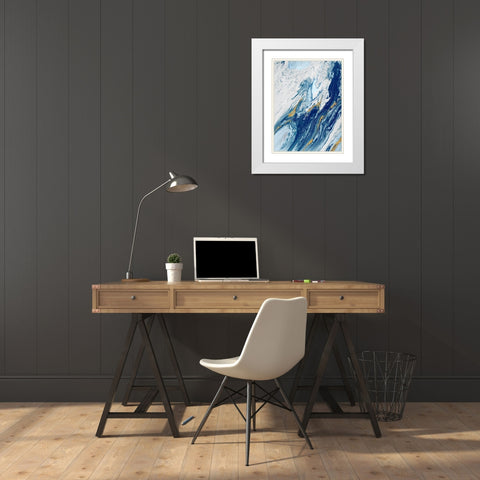 Beach Blue Waves White Modern Wood Framed Art Print with Double Matting by Mercado, M.