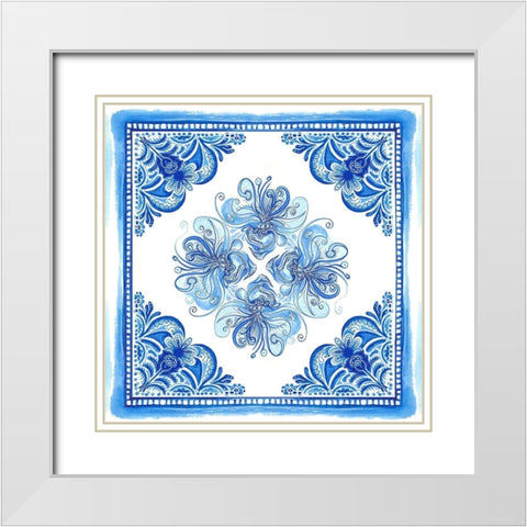 Artisan Tile Blue I White Modern Wood Framed Art Print with Double Matting by Diannart
