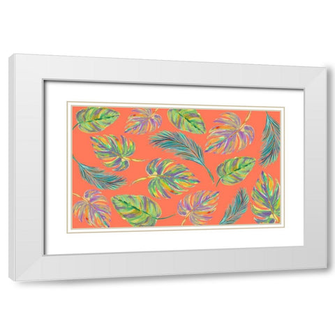 Colorful Leaves Scatter Pattern White Modern Wood Framed Art Print with Double Matting by DeRice, Julie