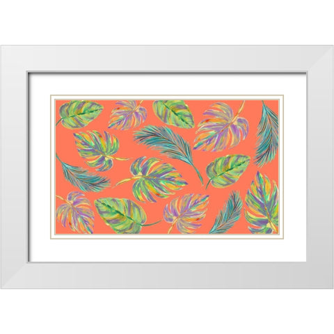 Colorful Leaves Scatter Pattern White Modern Wood Framed Art Print with Double Matting by DeRice, Julie
