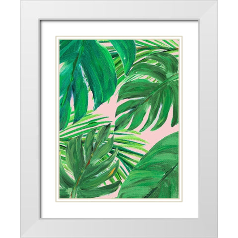 Green Palms on Blush I White Modern Wood Framed Art Print with Double Matting by DeRice, Julie