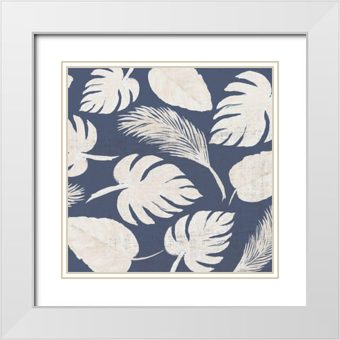 White Leaves Scatter Pattern White Modern Wood Framed Art Print with Double Matting by DeRice, Julie