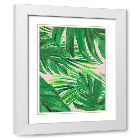 Green Palms on Blush II White Modern Wood Framed Art Print with Double Matting by DeRice, Julie