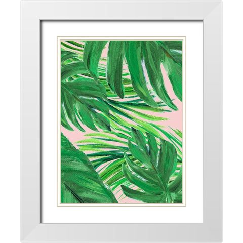 Green Palms on Blush II White Modern Wood Framed Art Print with Double Matting by DeRice, Julie