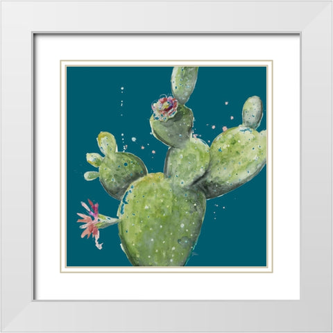 Natural Desert Cactus On Blue I White Modern Wood Framed Art Print with Double Matting by Pinto, Patricia