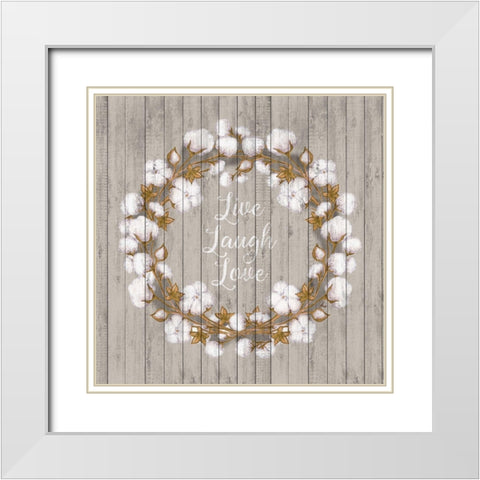 Cotton Wood Wreath White Modern Wood Framed Art Print with Double Matting by Metz, Andi