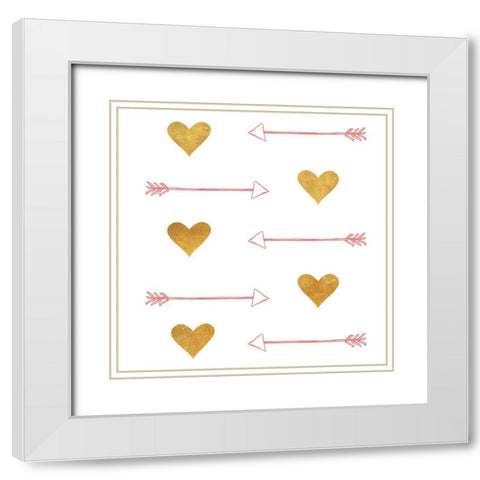 Gold Hearts and Arrows White Modern Wood Framed Art Print with Double Matting by SD Graphics Studio
