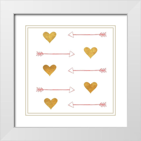 Gold Hearts and Arrows White Modern Wood Framed Art Print with Double Matting by SD Graphics Studio