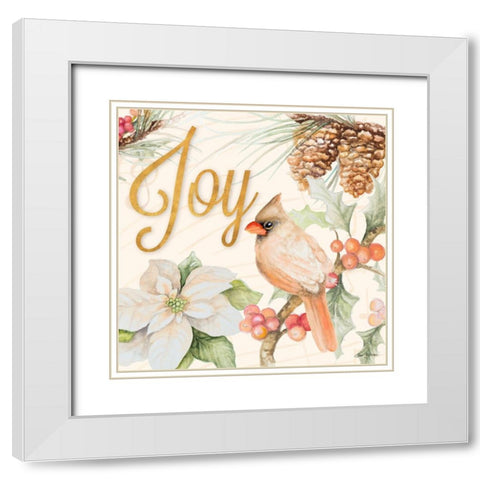 Christmas Cardinal III White Modern Wood Framed Art Print with Double Matting by Gaynor, Janice