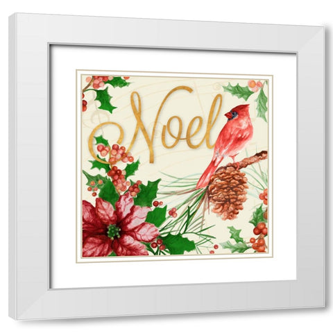 Bright Christmas Cardinal I White Modern Wood Framed Art Print with Double Matting by Gaynor, Janice
