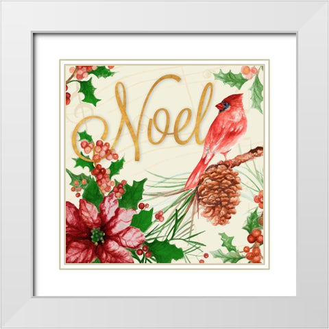 Bright Christmas Cardinal I White Modern Wood Framed Art Print with Double Matting by Gaynor, Janice