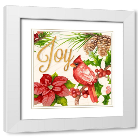 Bright Christmas Cardinal III White Modern Wood Framed Art Print with Double Matting by Gaynor, Janice
