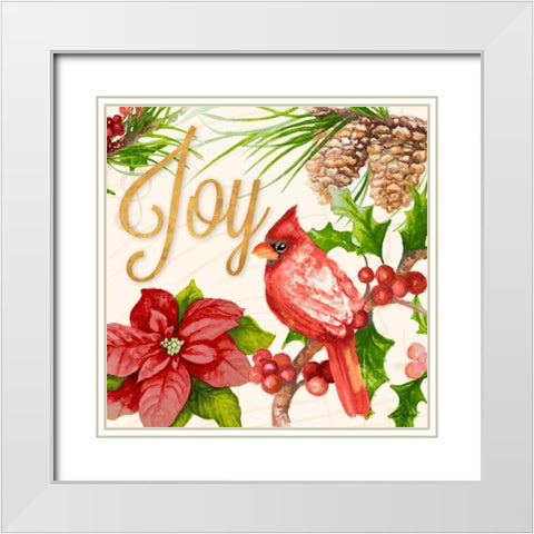 Bright Christmas Cardinal III White Modern Wood Framed Art Print with Double Matting by Gaynor, Janice