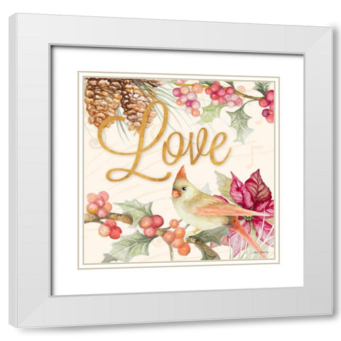 Christmas Cardinal IV White Modern Wood Framed Art Print with Double Matting by Gaynor, Janice