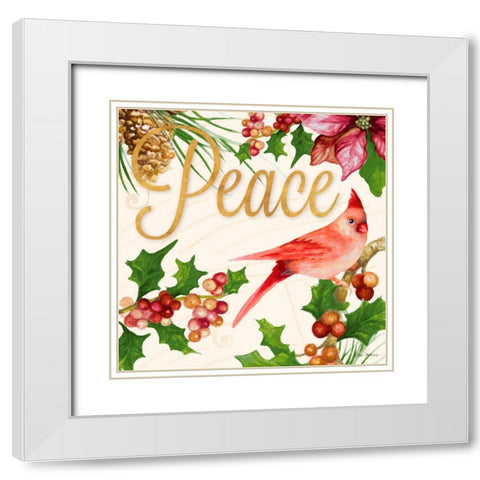Bright Christmas Cardinal II White Modern Wood Framed Art Print with Double Matting by Gaynor, Janice