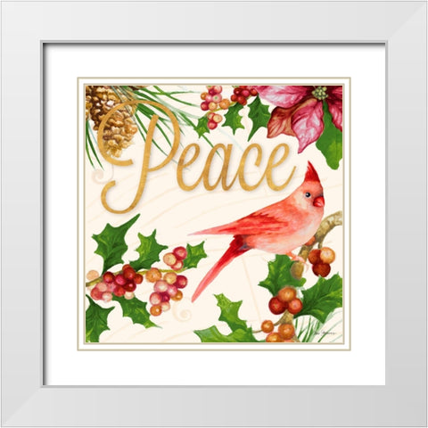 Bright Christmas Cardinal II White Modern Wood Framed Art Print with Double Matting by Gaynor, Janice