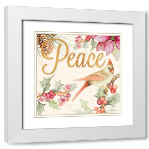 Christmas Cardinal II White Modern Wood Framed Art Print with Double Matting by Gaynor, Janice