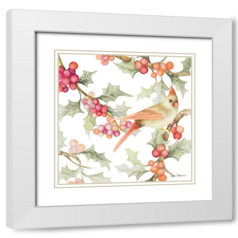 Winter Cardinal I White Modern Wood Framed Art Print with Double Matting by Gaynor, Janice