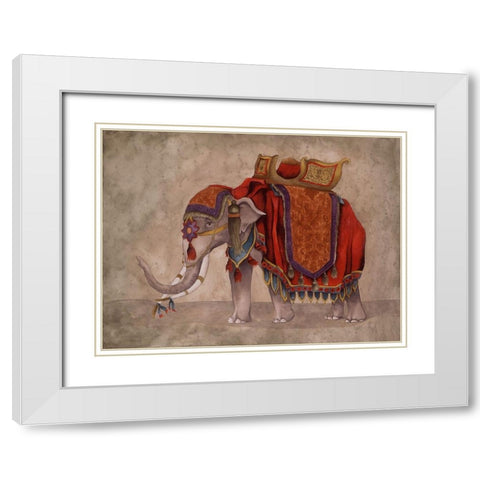 Ceremonial Elephants I White Modern Wood Framed Art Print with Double Matting by Medley, Elizabeth