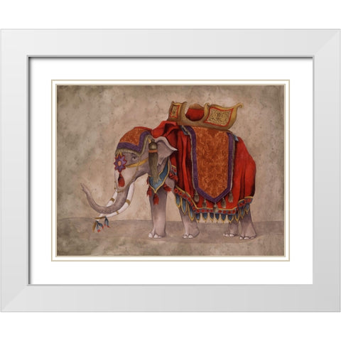 Ceremonial Elephants I White Modern Wood Framed Art Print with Double Matting by Medley, Elizabeth