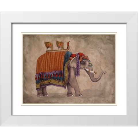 Ceremonial Elephants II White Modern Wood Framed Art Print with Double Matting by Medley, Elizabeth