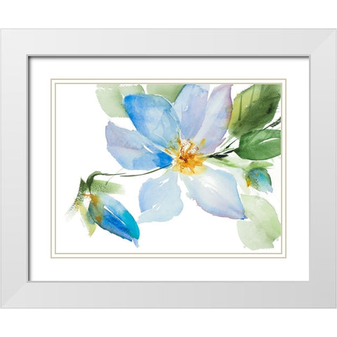 Single Clematis with Buds White Modern Wood Framed Art Print with Double Matting by Loreth, Lanie