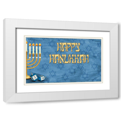 Happy Hanukkah White Modern Wood Framed Art Print with Double Matting by SD Graphics Studio