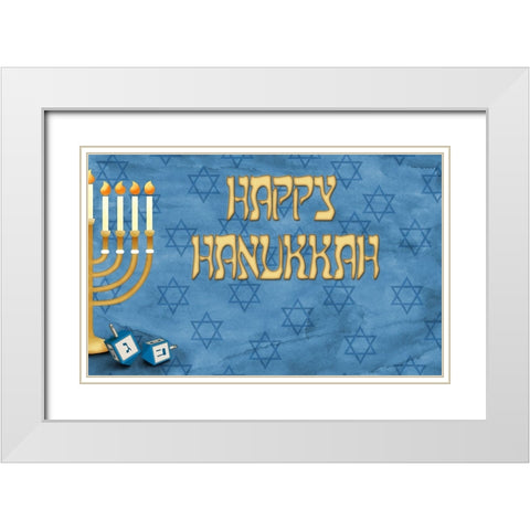 Happy Hanukkah White Modern Wood Framed Art Print with Double Matting by SD Graphics Studio