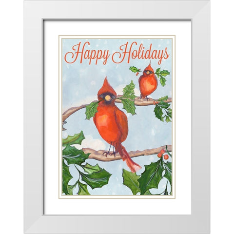 Holiday Birds White Modern Wood Framed Art Print with Double Matting by Diannart