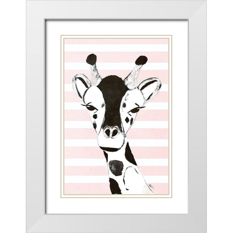 Giraffe On Stripes White Modern Wood Framed Art Print with Double Matting by Wilson, Kali