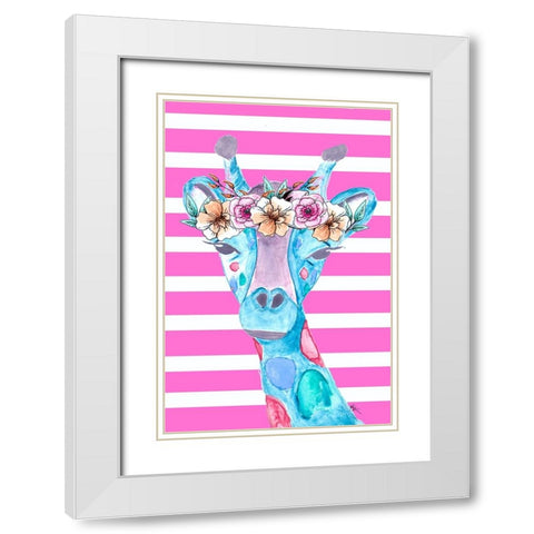 Funky Giraffe White Modern Wood Framed Art Print with Double Matting by Wilson, Kali