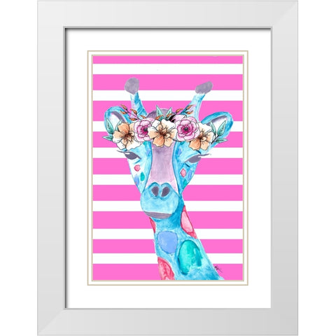 Funky Giraffe White Modern Wood Framed Art Print with Double Matting by Wilson, Kali