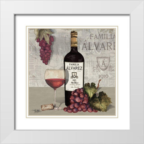 Uncork Wine and Grapes I White Modern Wood Framed Art Print with Double Matting by Baker, Mary Beth