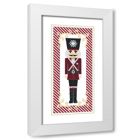 Nutcracker On Red Stripe I White Modern Wood Framed Art Print with Double Matting by Metz, Andi