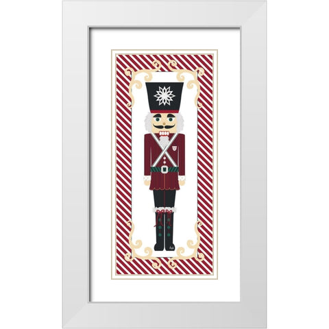 Nutcracker On Red Stripe I White Modern Wood Framed Art Print with Double Matting by Metz, Andi