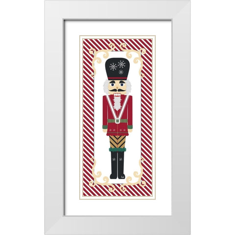Nutcracker On Red Stripe II White Modern Wood Framed Art Print with Double Matting by Metz, Andi