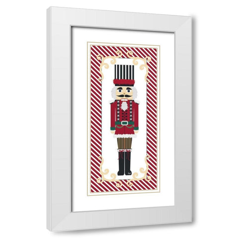 Nutcracker On Red Stripe III White Modern Wood Framed Art Print with Double Matting by Metz, Andi