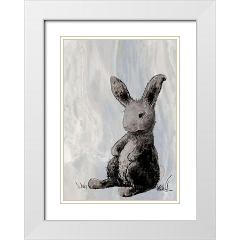 Bunny on Marble I White Modern Wood Framed Art Print with Double Matting by Diannart