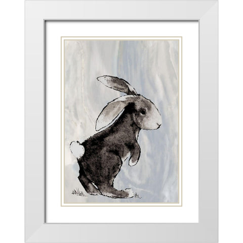 Bunny on Marble II White Modern Wood Framed Art Print with Double Matting by Diannart