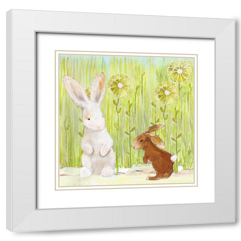 The Bunnies II White Modern Wood Framed Art Print with Double Matting by Diannart