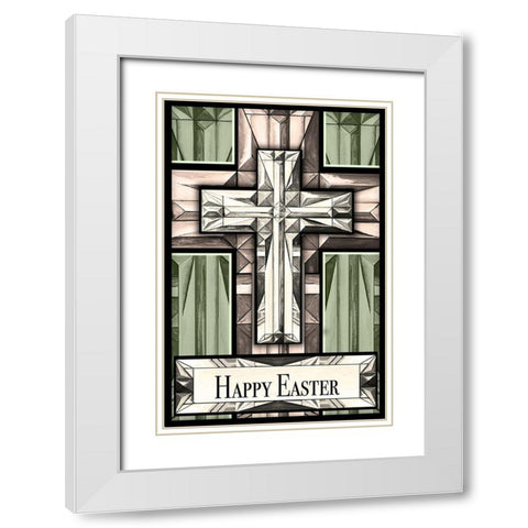 Easter Greetings Cross White Modern Wood Framed Art Print with Double Matting by Diannart