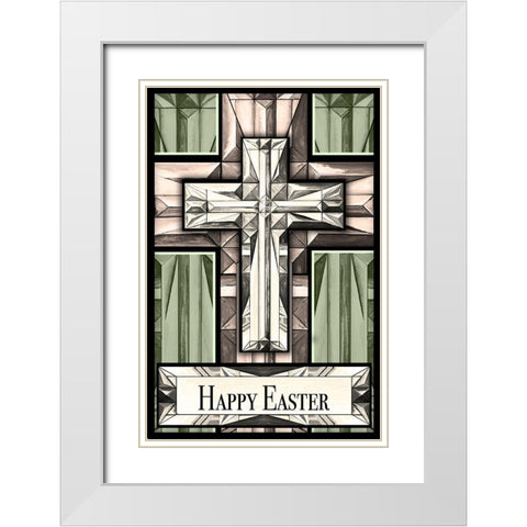 Easter Greetings Cross White Modern Wood Framed Art Print with Double Matting by Diannart