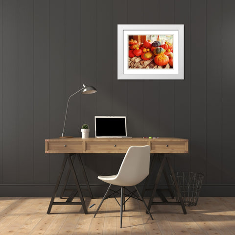 Pumpkins over Wood White Modern Wood Framed Art Print with Double Matting by Hyler, JB