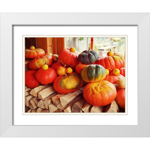 Pumpkins over Wood White Modern Wood Framed Art Print with Double Matting by Hyler, JB