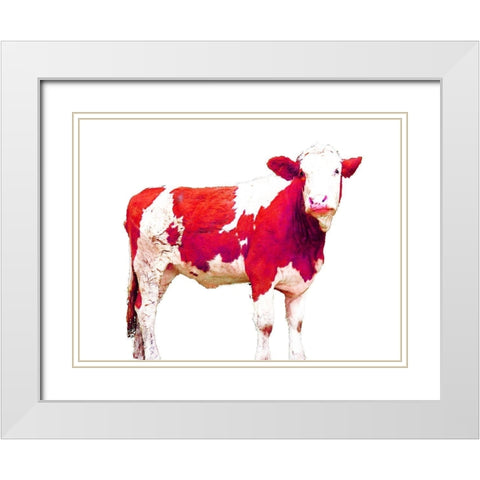 Bright Red Swiss Cow White Modern Wood Framed Art Print with Double Matting by Hyler, JB