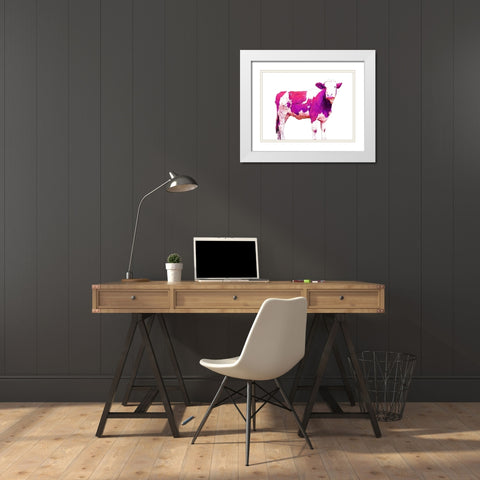 Bright Violet Swiss Cow White Modern Wood Framed Art Print with Double Matting by Hyler, JB